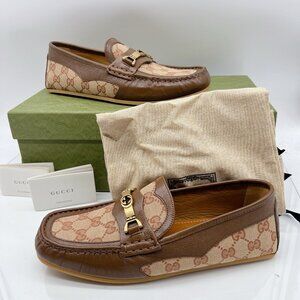 GUCCI Interlocking G Horsebit Logo Supreme Loafer Brown Leather Mens UK 7 US 7.5